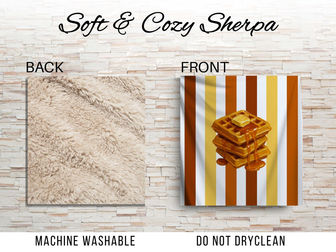 Waffle Sherpa Throw Blanket Retro Breakfast Kitchen Decor