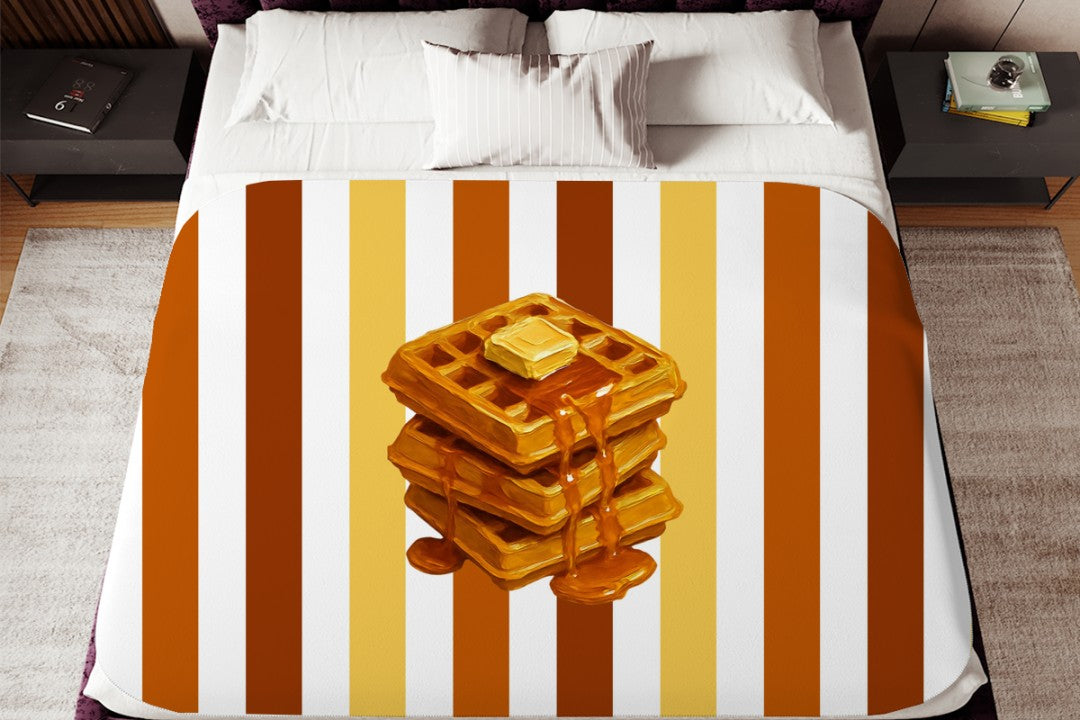 Waffle Sherpa Throw Blanket Retro Breakfast Kitchen Decor