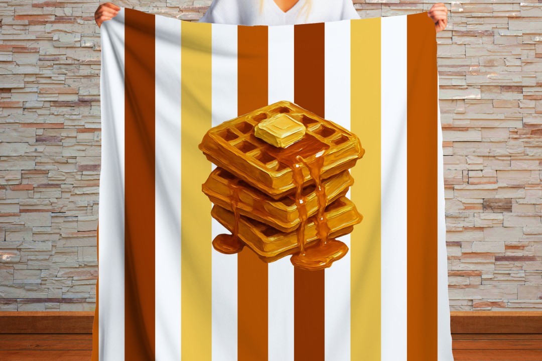 Waffle Sherpa Throw Blanket Retro Breakfast Kitchen Decor