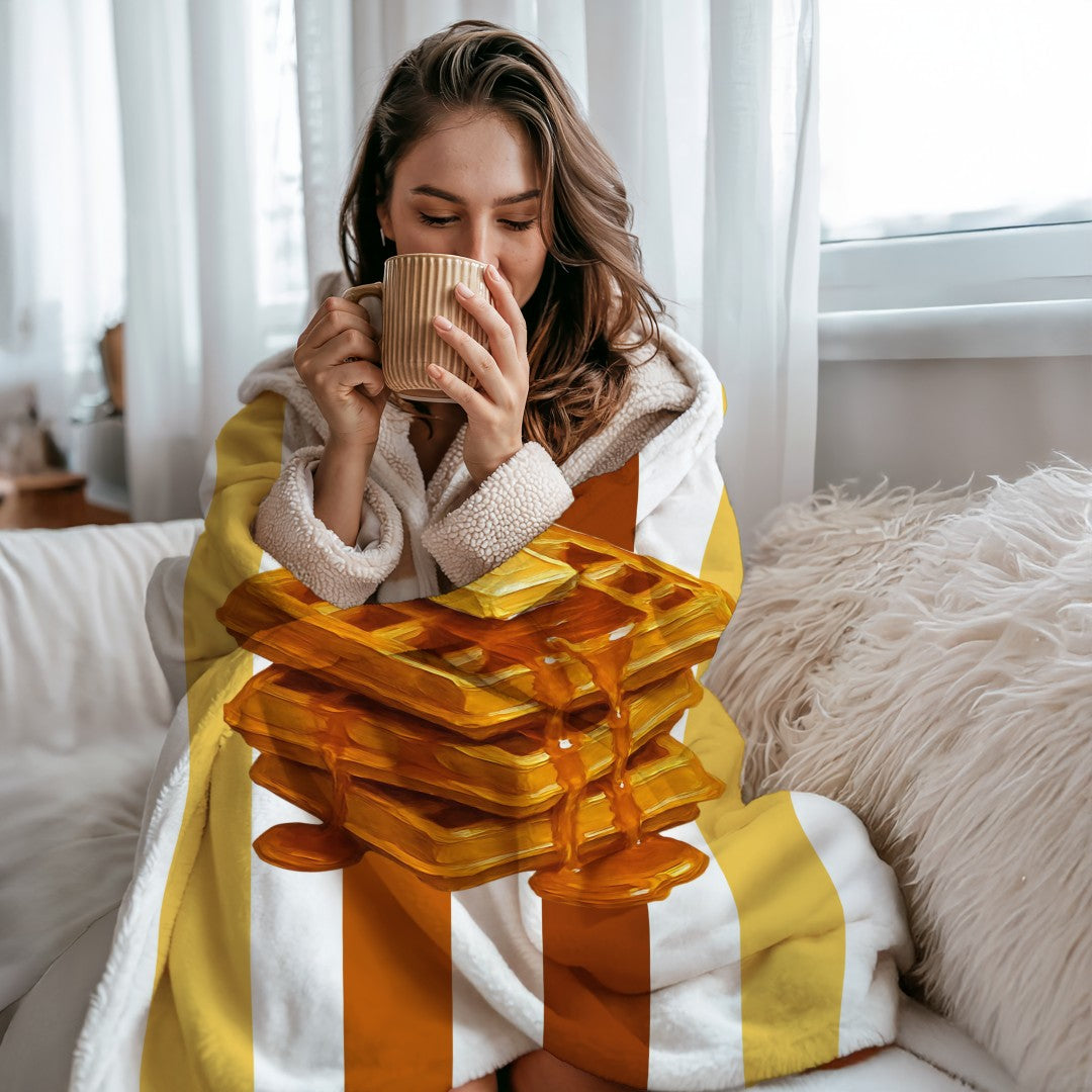 Waffle Sherpa Throw Blanket Retro Breakfast Kitchen Decor