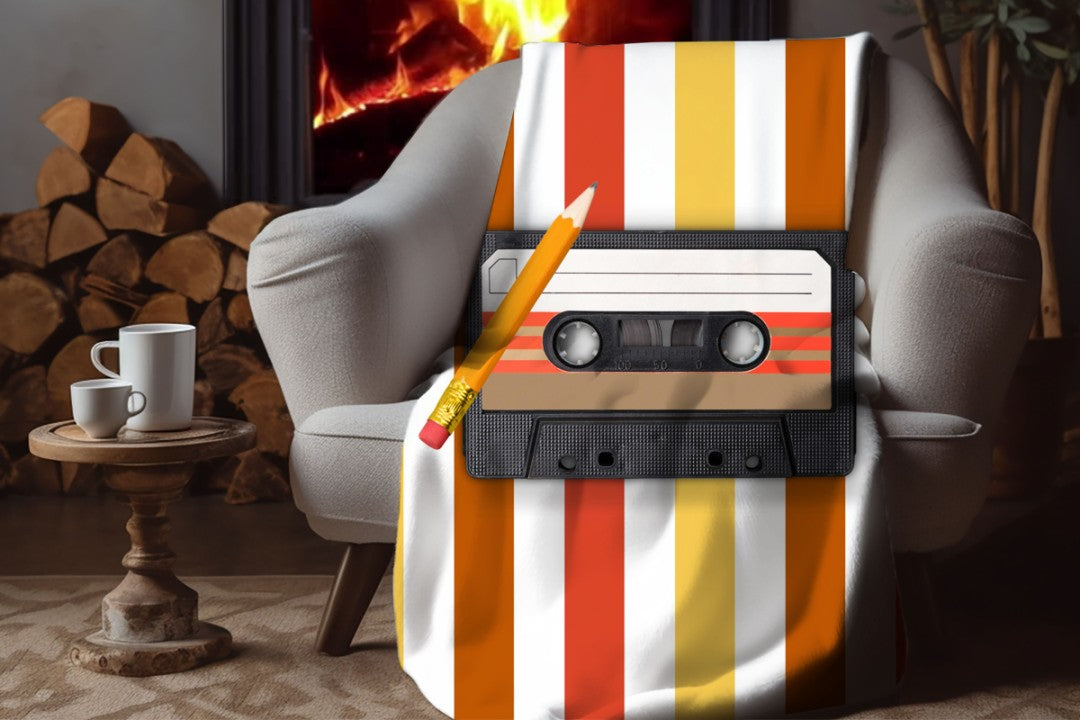 Cassette Tape Sherpa Throw Blanket Retro Music Vintage Design