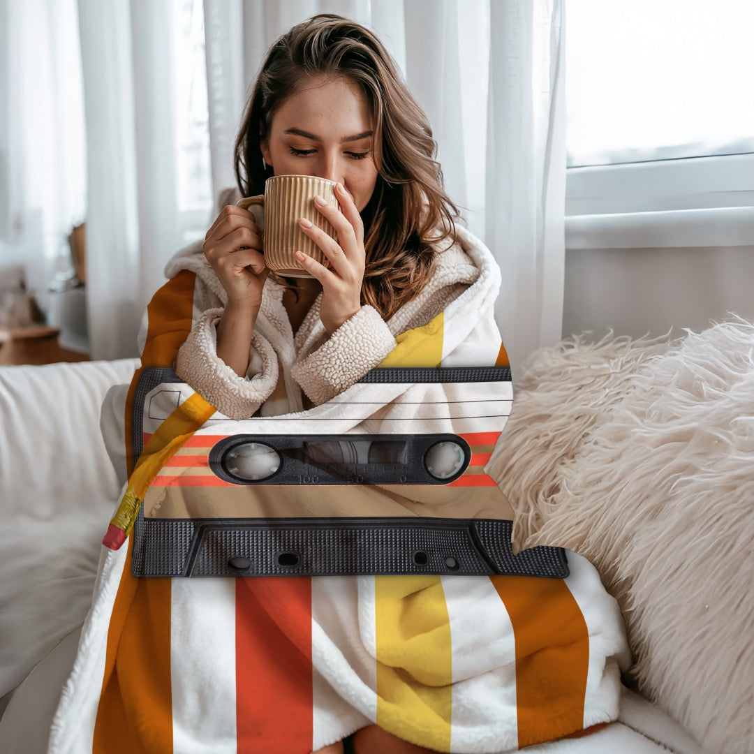Cassette Tape Sherpa Throw Blanket Retro Music Vintage Design
