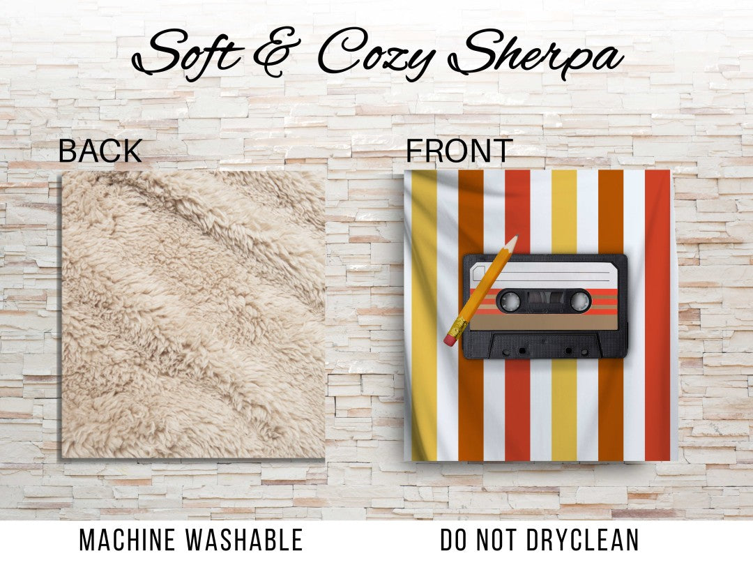 Cassette Tape Sherpa Throw Blanket Retro Music Vintage Design