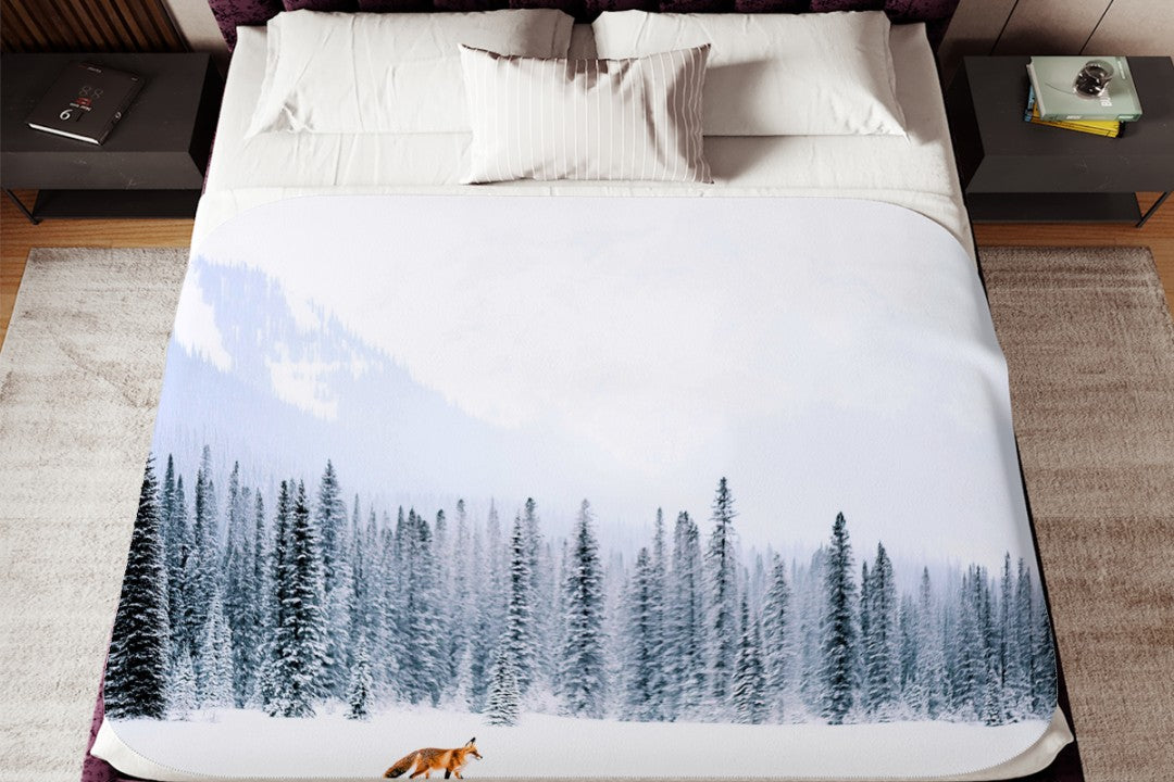 Fox Sherpa Throw Blanket Winter Forest Snowy Landscape Art