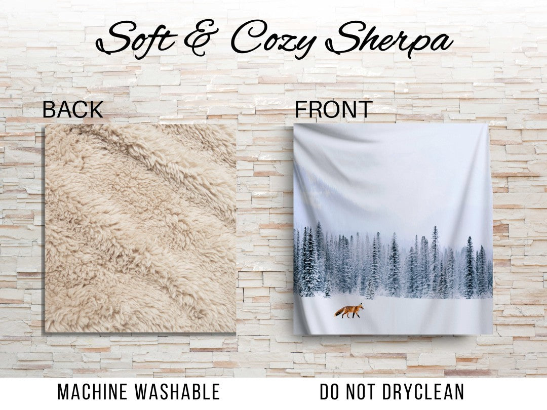 Fox Sherpa Throw Blanket Winter Forest Snowy Landscape Art