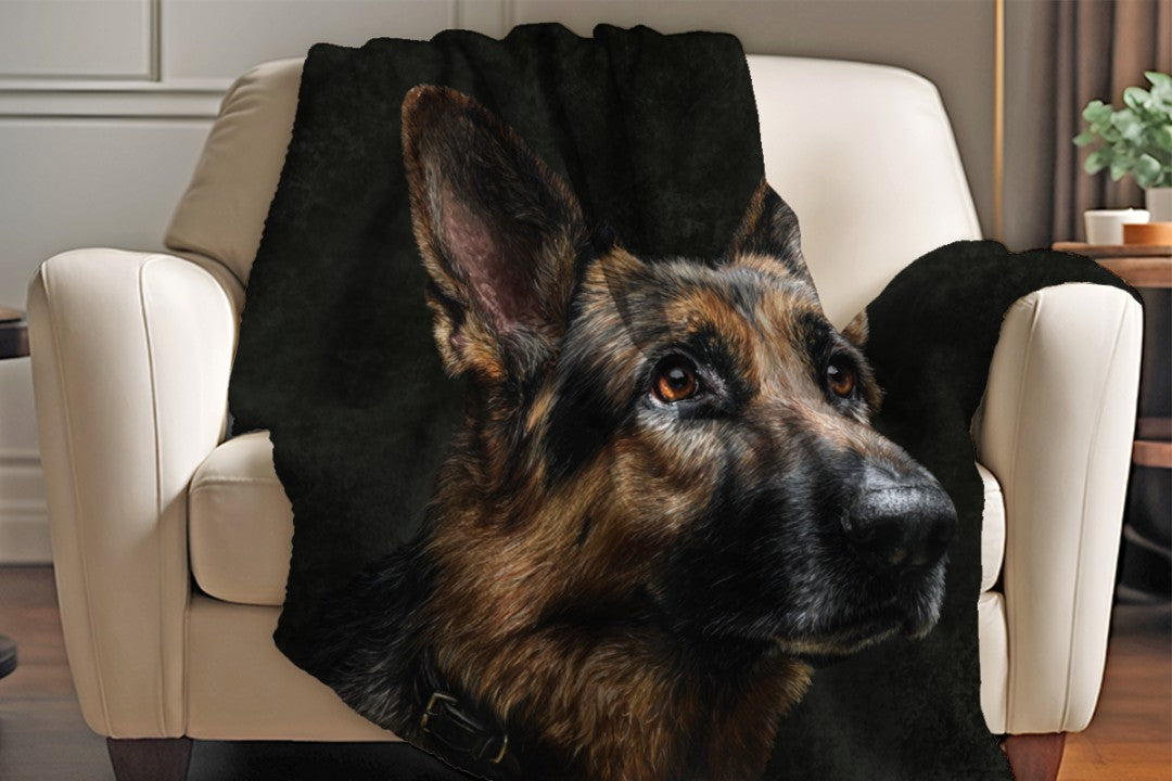 German Shepherd Sherpa Throw Blanket Realistic Dog Portrait Art