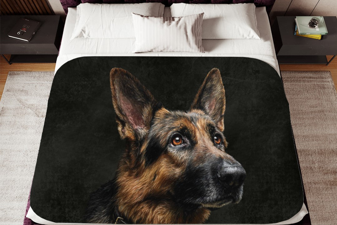 German Shepherd Sherpa Throw Blanket Realistic Dog Portrait Art