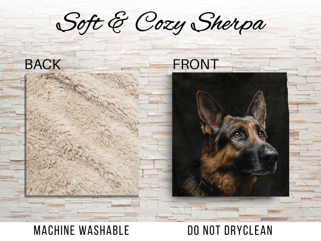 German Shepherd Sherpa Throw Blanket Realistic Dog Portrait Art