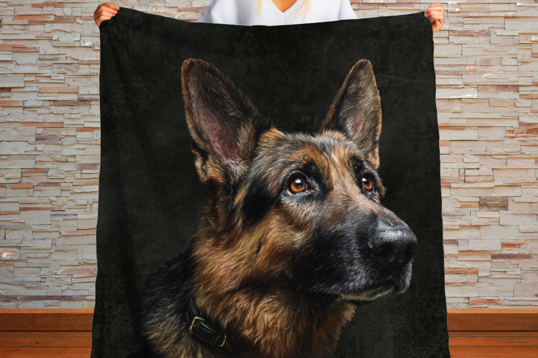 German Shepherd Sherpa Throw Blanket Realistic Dog Portrait Art