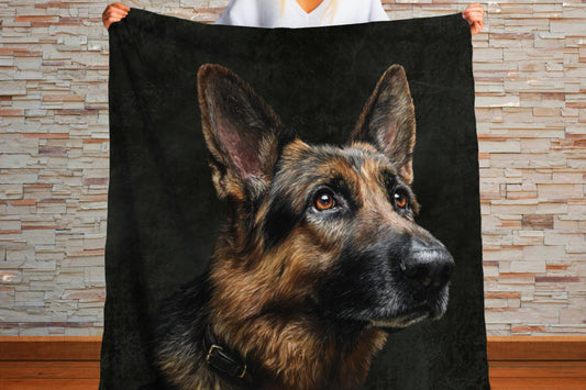 German Shepherd Sherpa Throw Blanket Realistic Dog Portrait Art