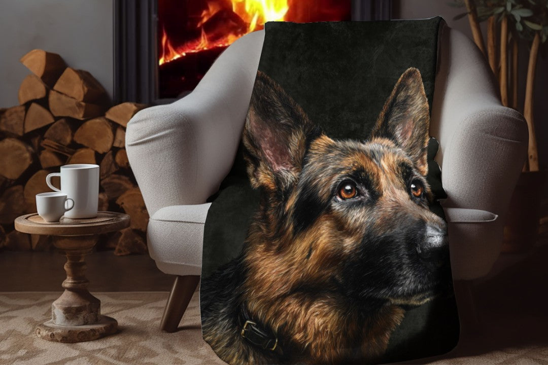 German Shepherd Sherpa Throw Blanket Realistic Dog Portrait Art