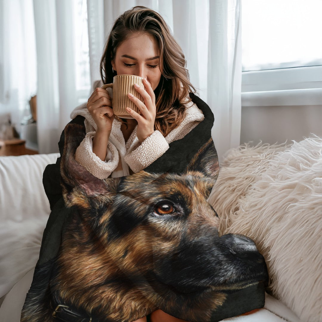 German Shepherd Sherpa Throw Blanket Realistic Dog Portrait Art