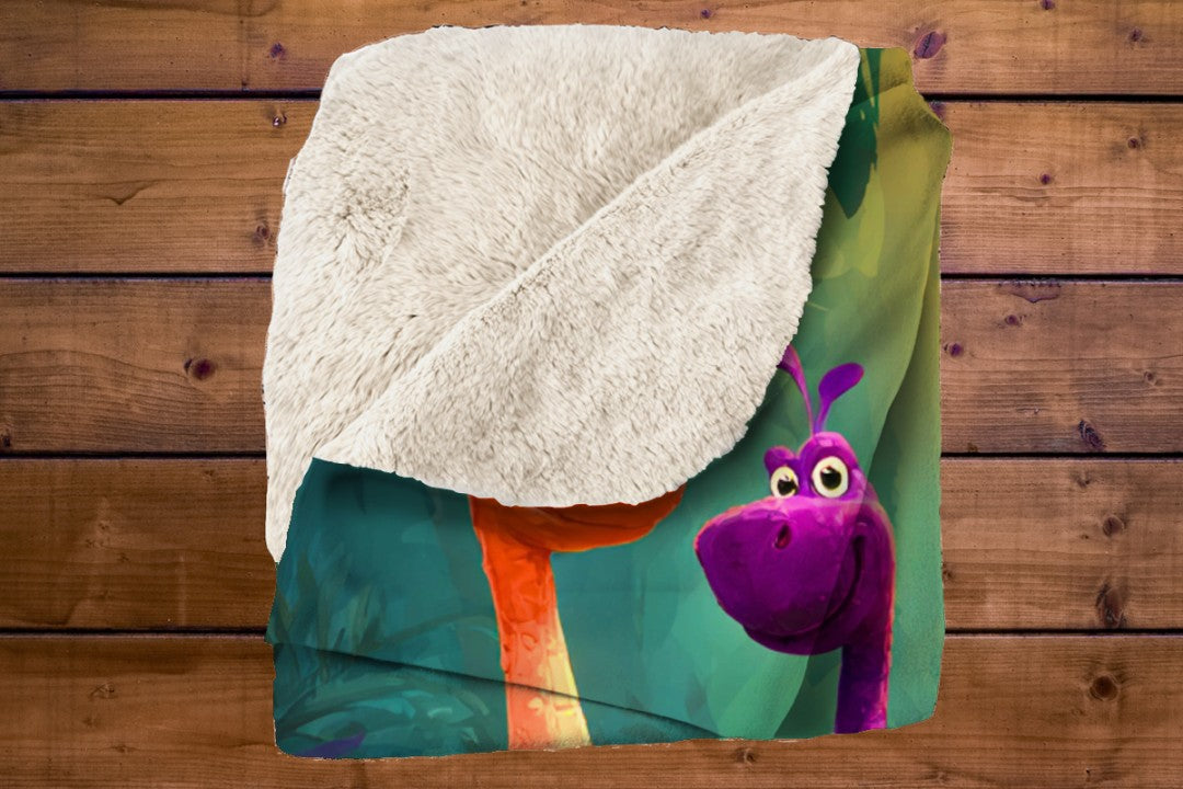 Dinosaur Sherpa Throw Blanket Cute Colorful Forest Storybook Art Description