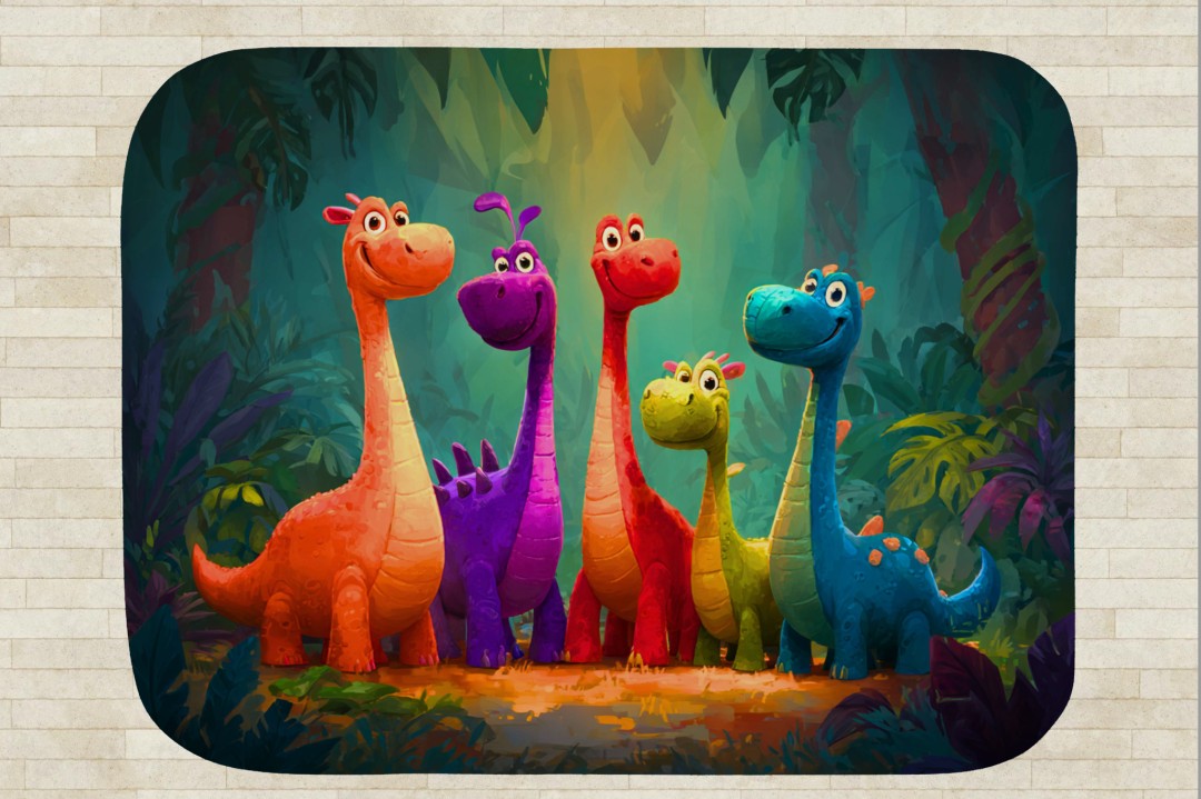 Dinosaur Sherpa Throw Blanket Cute Colorful Forest Storybook Art Description