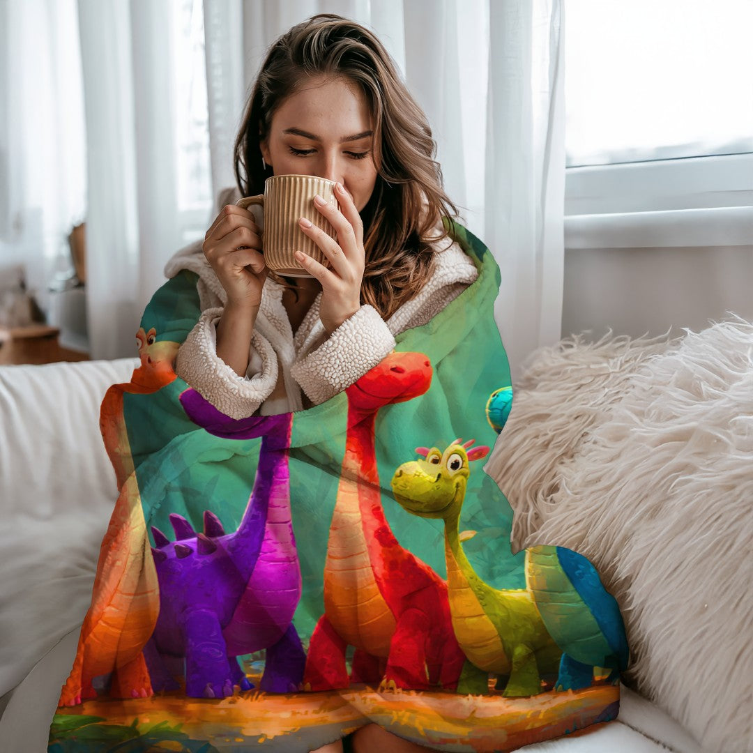 Dinosaur Sherpa Throw Blanket Cute Colorful Forest Storybook Art Description