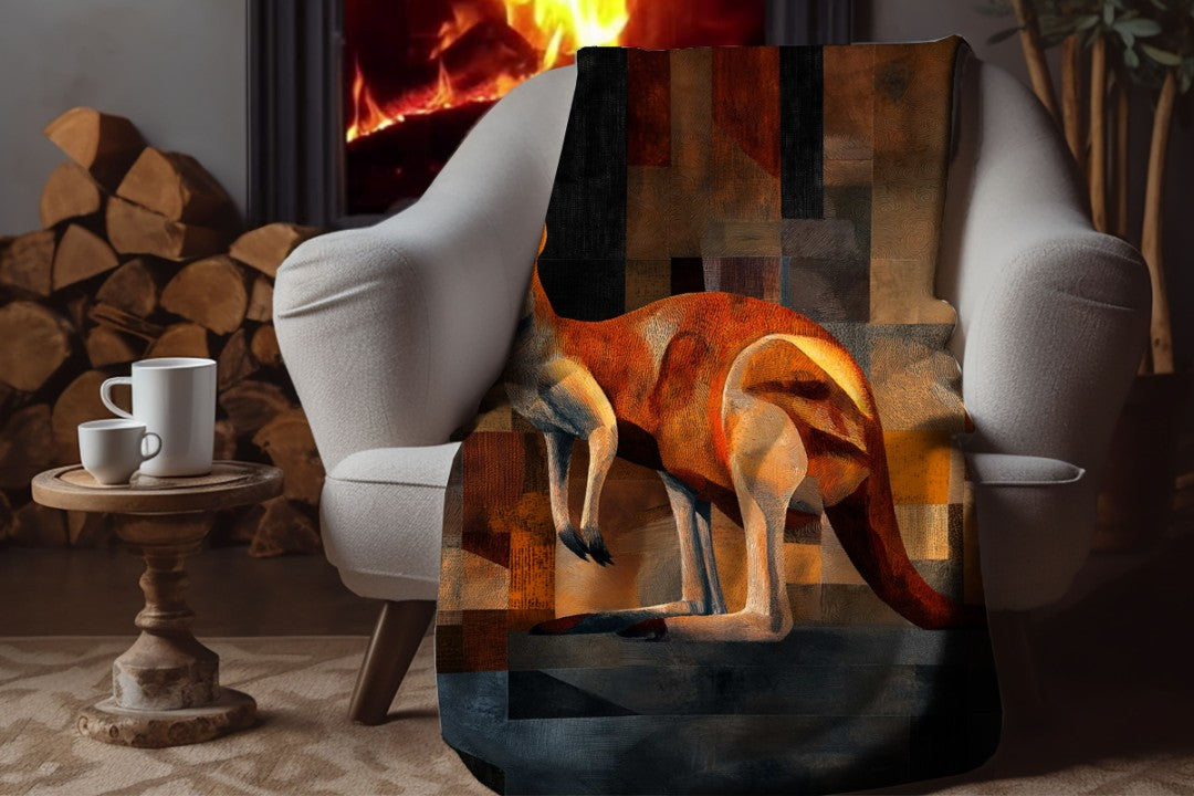 Kangaroo Sherpa Throw Blanket Abstract Animal Art