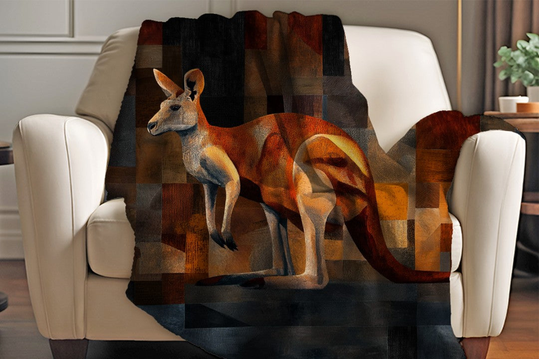 Kangaroo Sherpa Throw Blanket Abstract Animal Art