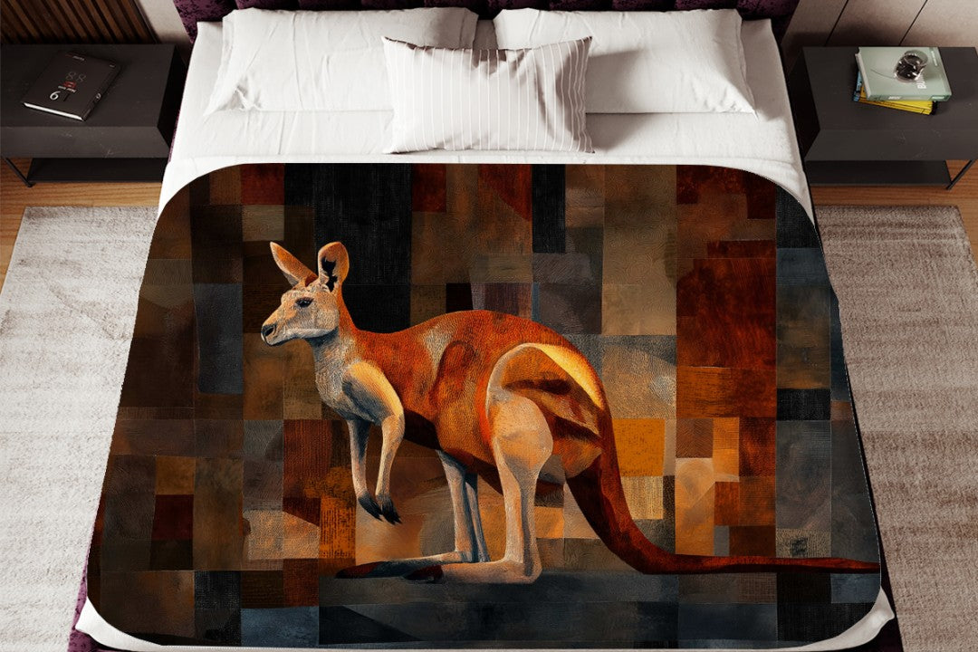 Kangaroo Sherpa Throw Blanket Abstract Animal Art