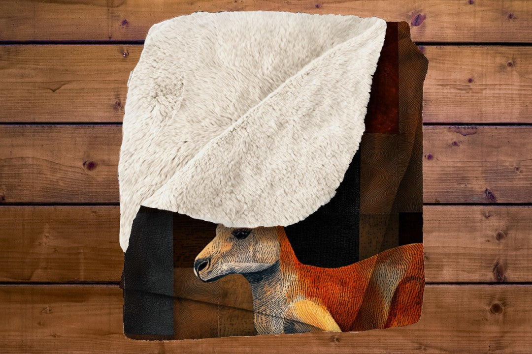 Kangaroo Sherpa Throw Blanket Abstract Animal Art