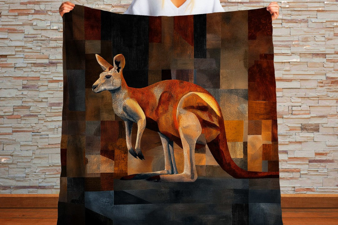 Kangaroo Sherpa Throw Blanket Abstract Animal Art