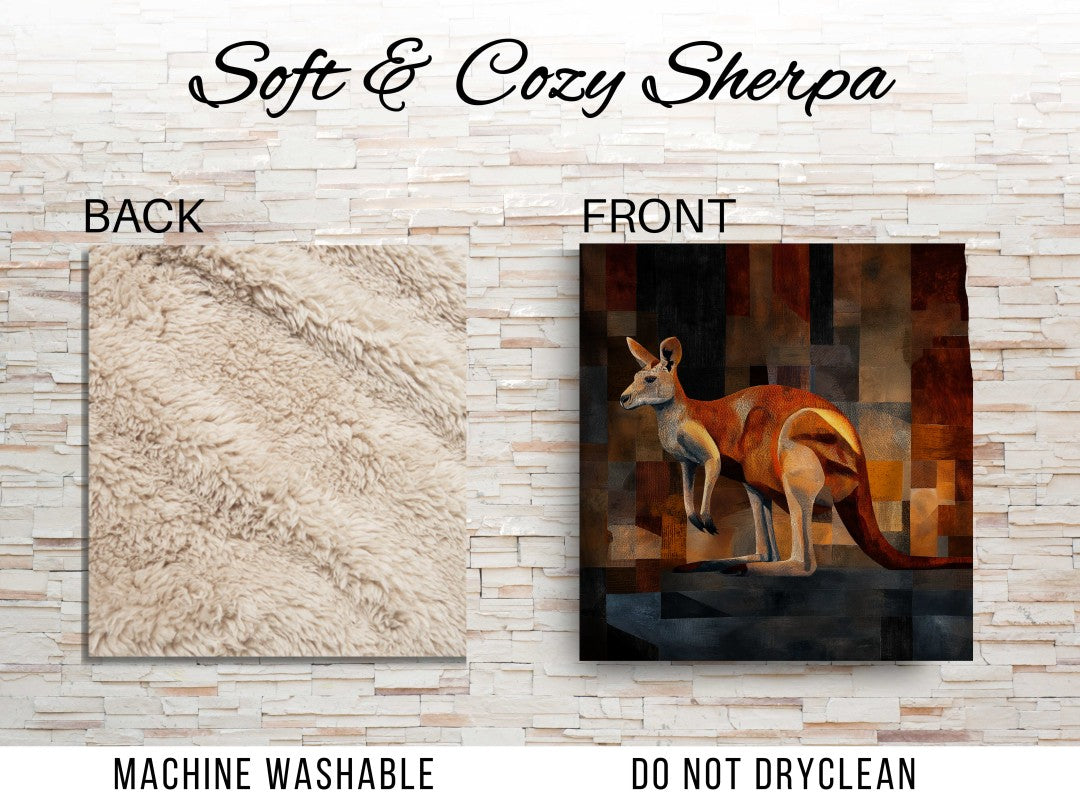 Kangaroo Sherpa Throw Blanket Abstract Animal Art