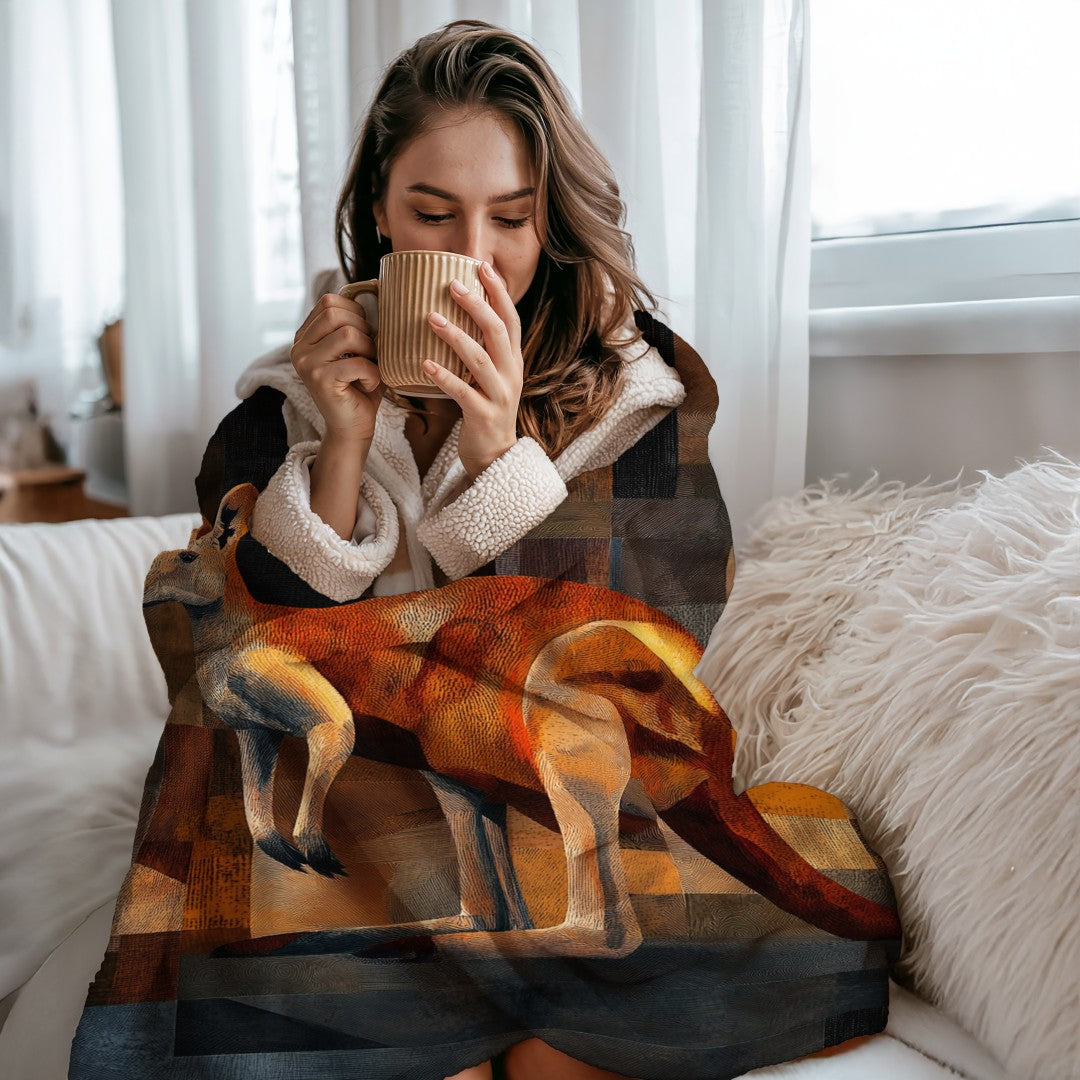 Kangaroo Sherpa Throw Blanket Abstract Animal Art