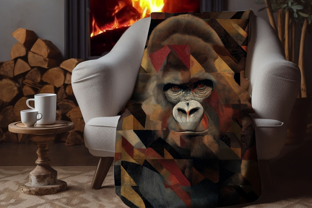 Gorilla Sherpa Throw Blanket Abstract Wildlife Art