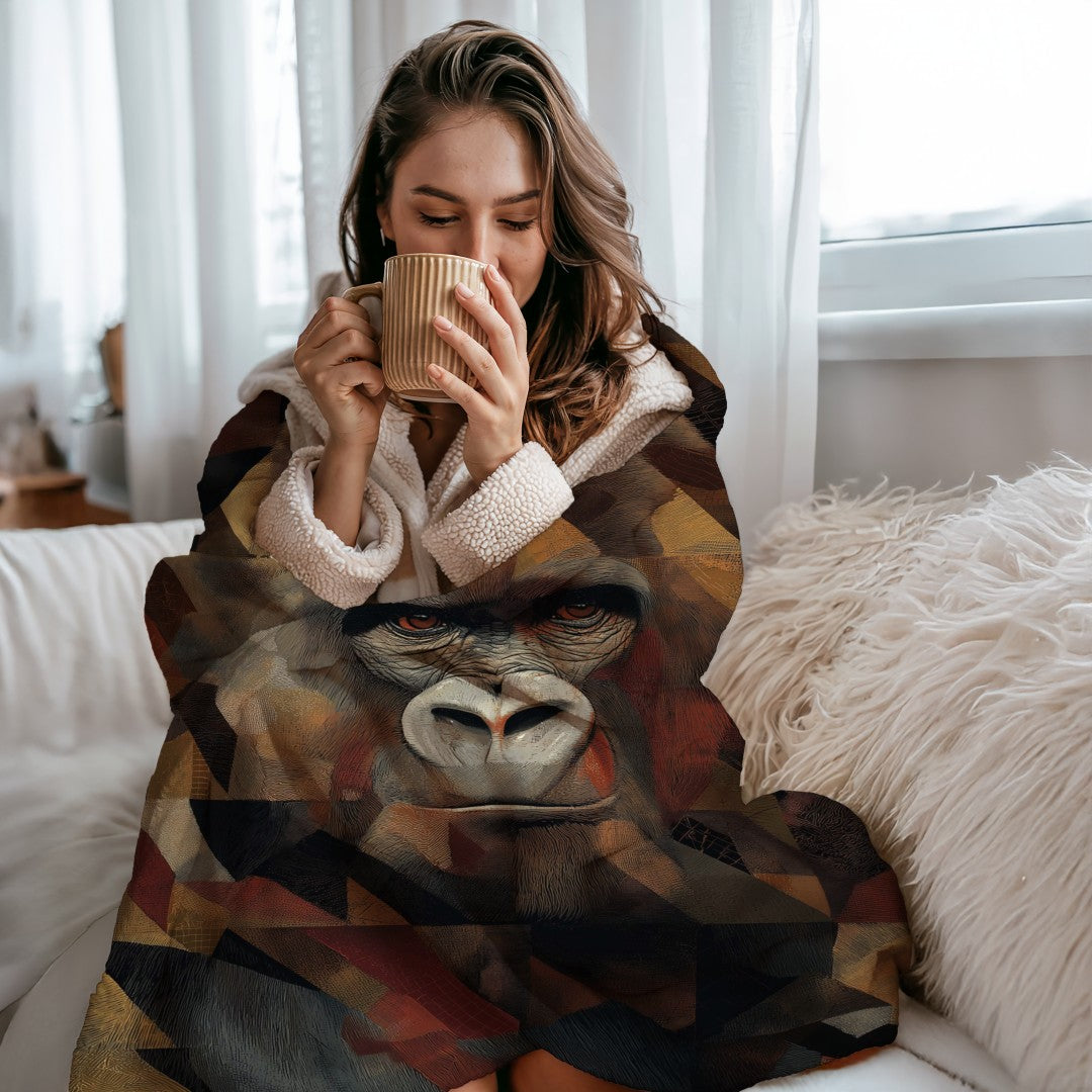 Gorilla Sherpa Throw Blanket Abstract Wildlife Art