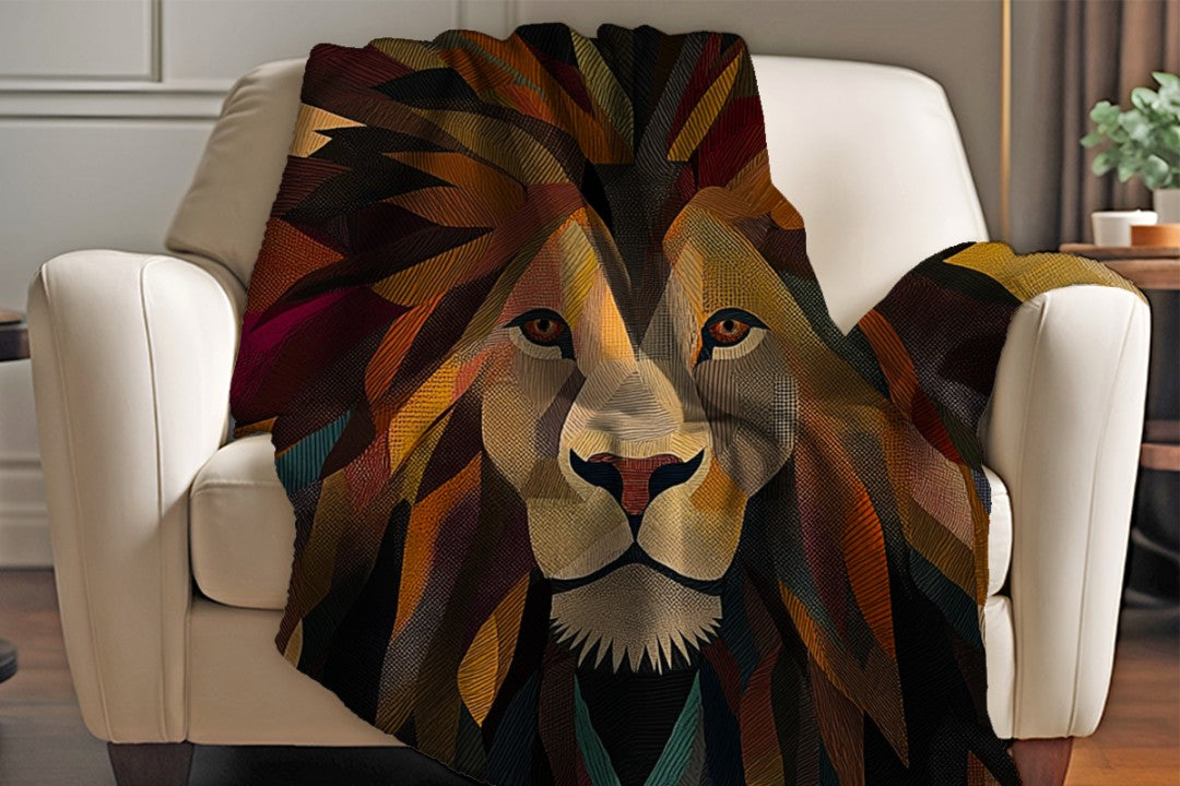 Lion Sherpa Throw Blanket Abstract Safari Art