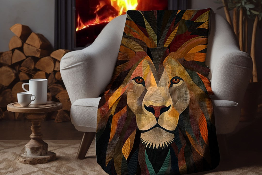 Lion Sherpa Throw Blanket Abstract Safari Art