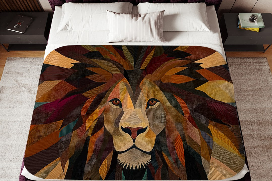 Lion Sherpa Throw Blanket Abstract Safari Art