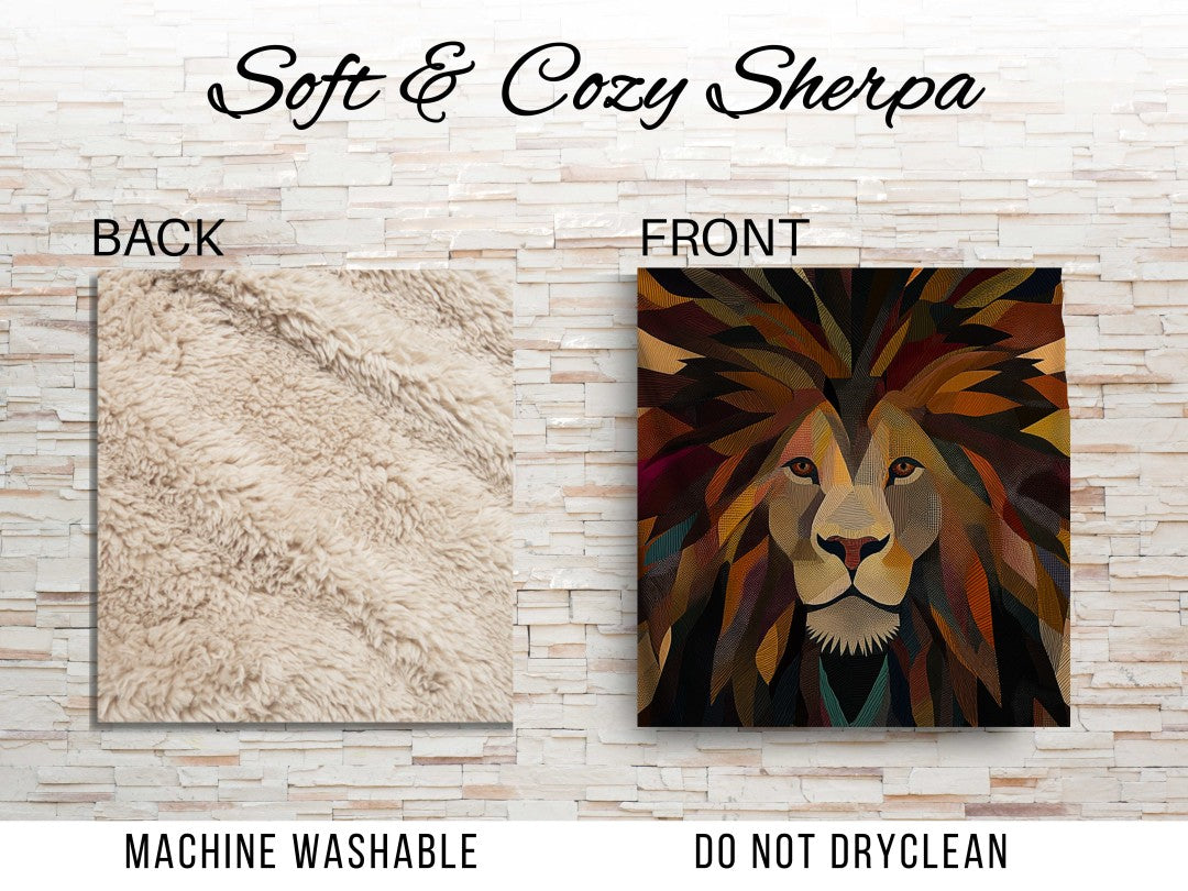 Lion Sherpa Throw Blanket Abstract Safari Art