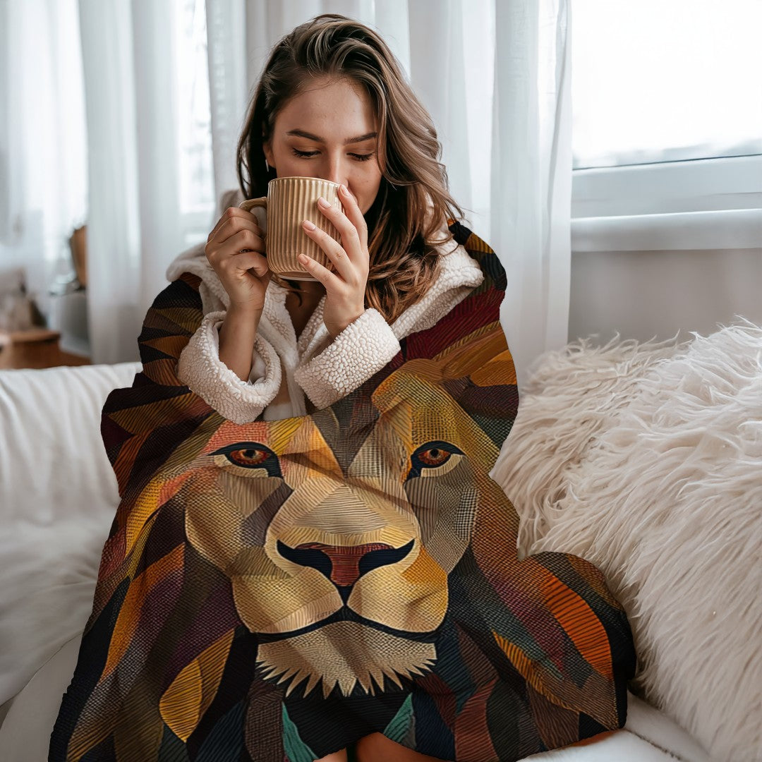 Lion Sherpa Throw Blanket Abstract Safari Art