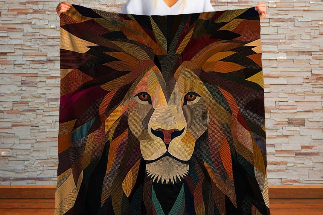 Lion Sherpa Throw Blanket Abstract Safari Art