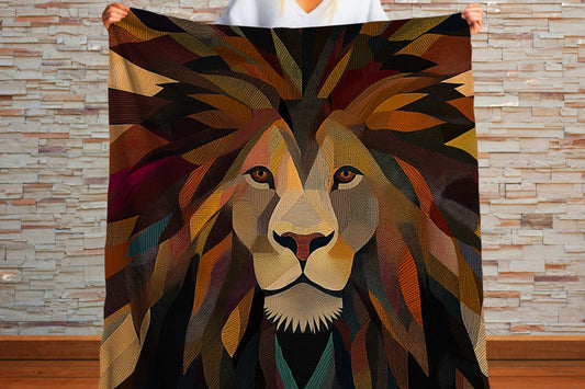 Lion Sherpa Throw Blanket Abstract Safari Art
