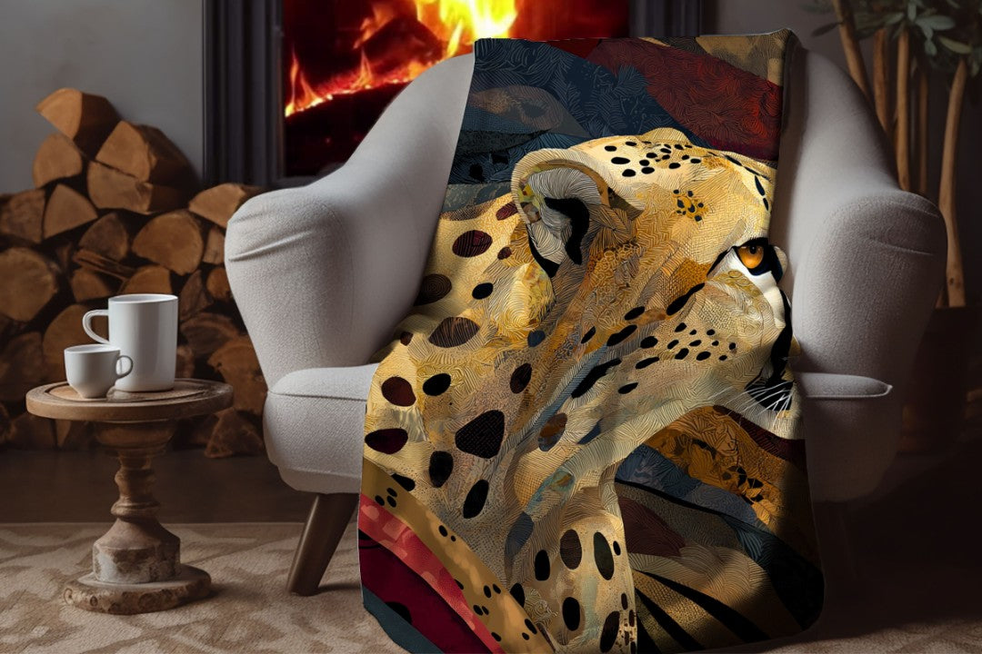 Cheetah Sherpa Throw Blanket Abstract Wildlife Art