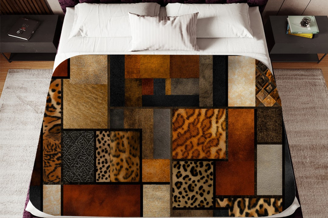 Safari Patchwork Sherpa Throw Blanket Earth Tones