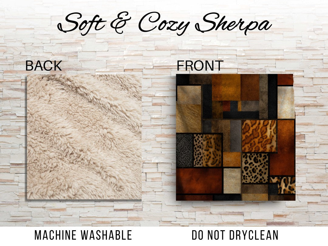 Safari Patchwork Sherpa Throw Blanket Earth Tones