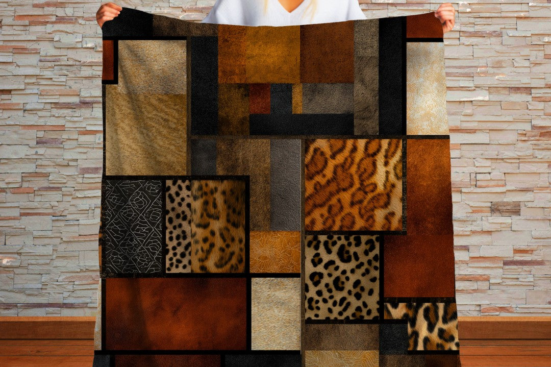 Safari Patchwork Sherpa Throw Blanket Earth Tones