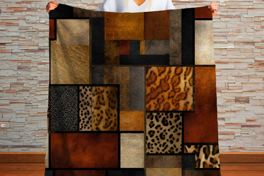 Safari Patchwork Sherpa Throw Blanket Earth Tones