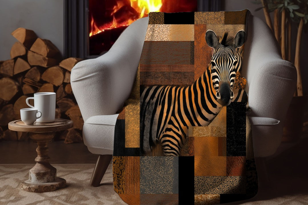 Zebra Sherpa Throw Blanket Abstract Safari Art