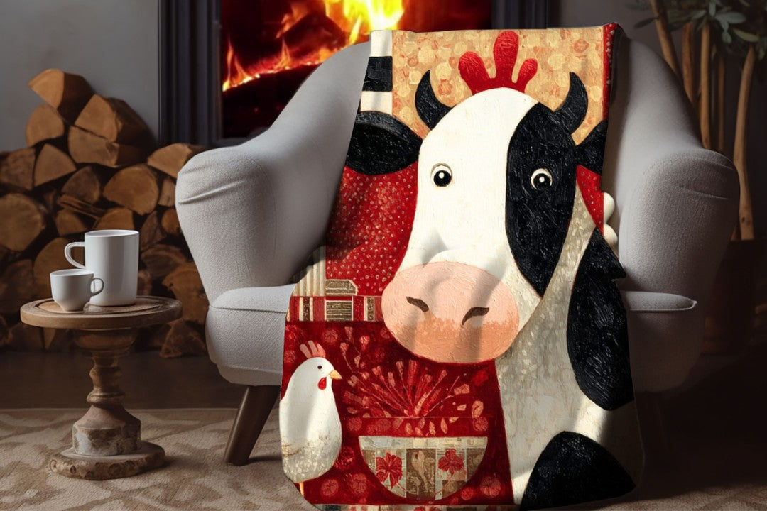Farm Cow Sherpa Throw Blanket Barn Farmhouse theme Decor