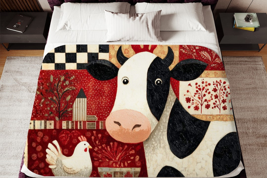 Farm Cow Sherpa Throw Blanket Barn Farmhouse theme Decor