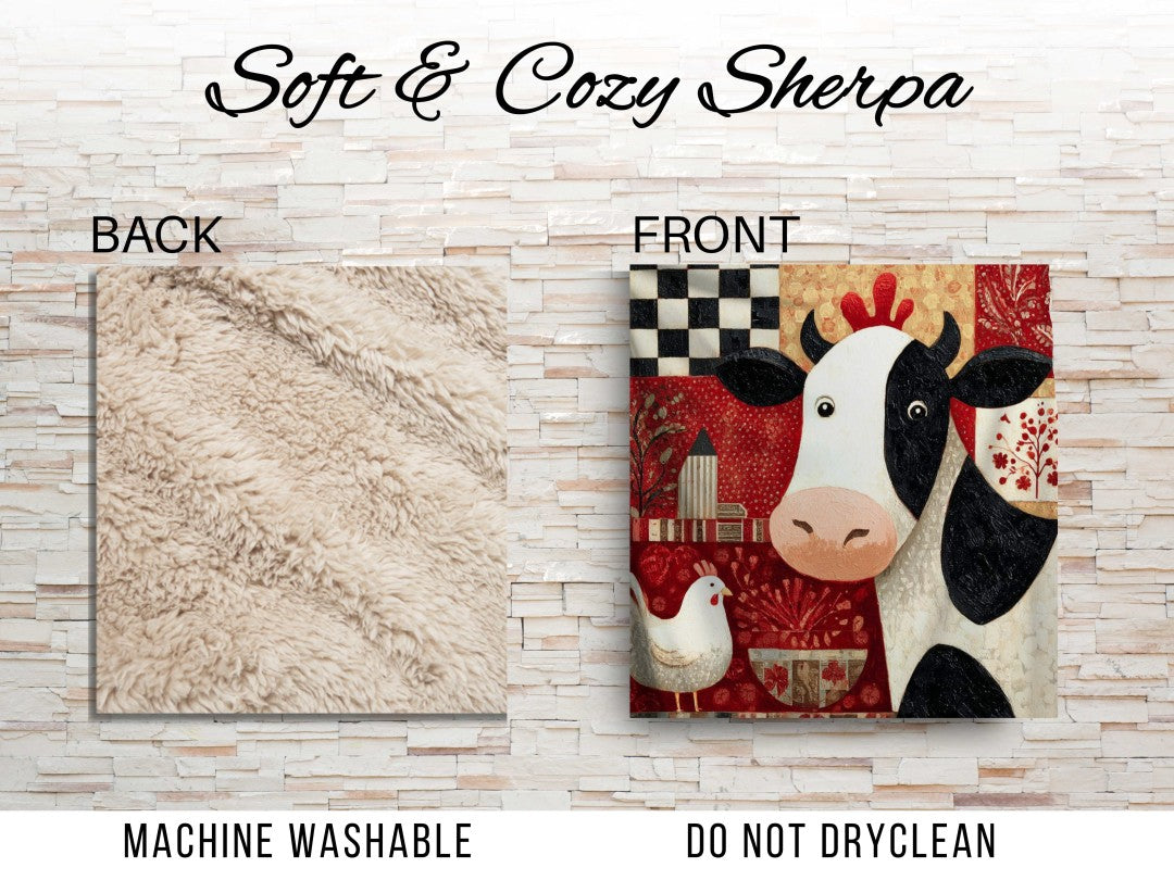 Farm Cow Sherpa Throw Blanket Barn Farmhouse theme Decor
