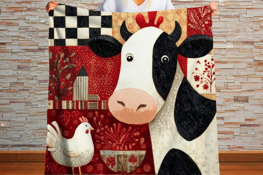 Farm Cow Sherpa Throw Blanket Barn Farmhouse theme Decor