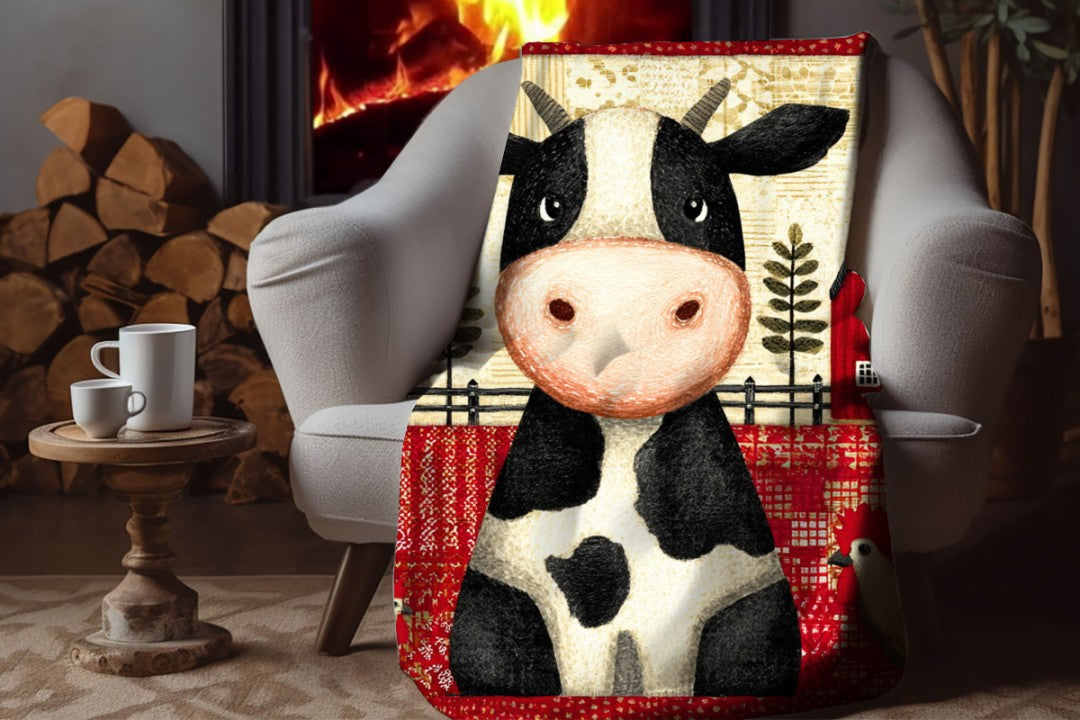 Farm Cow Sherpa Throw Blanket Barn Farmhouse theme Decor