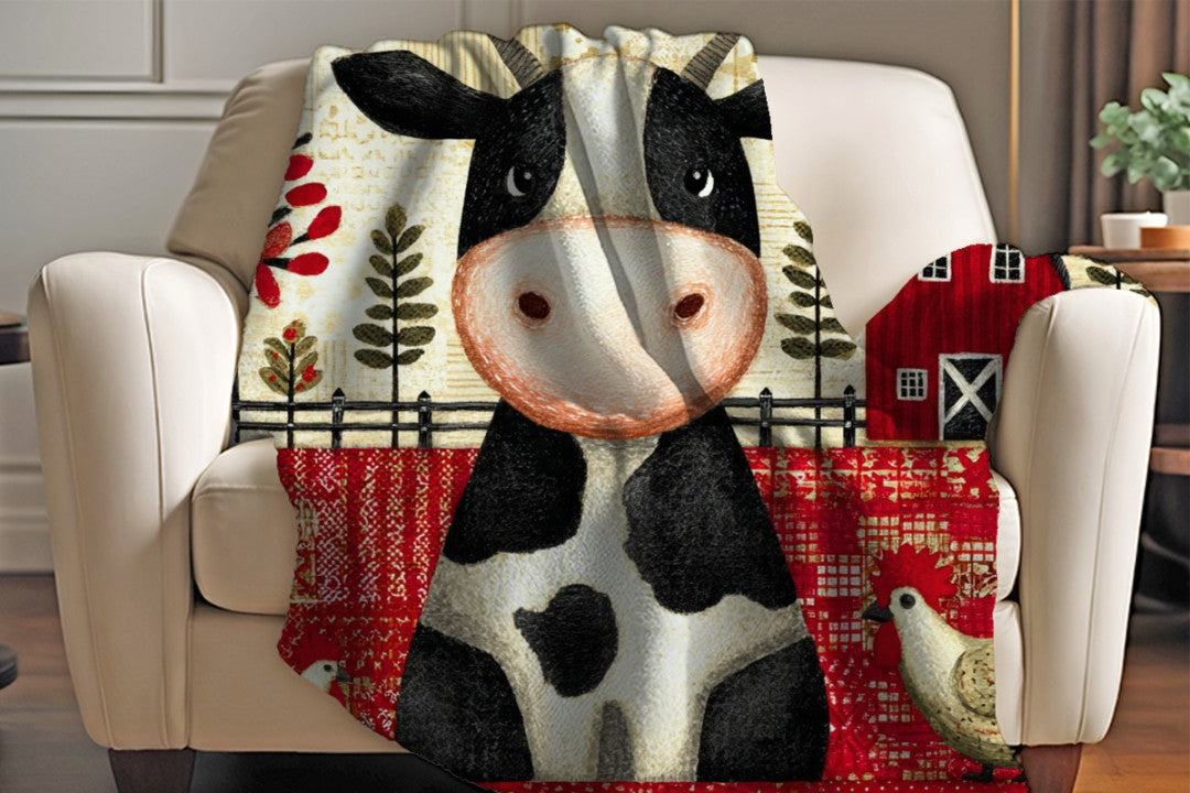 Farm Cow Sherpa Throw Blanket Barn Farmhouse theme Decor