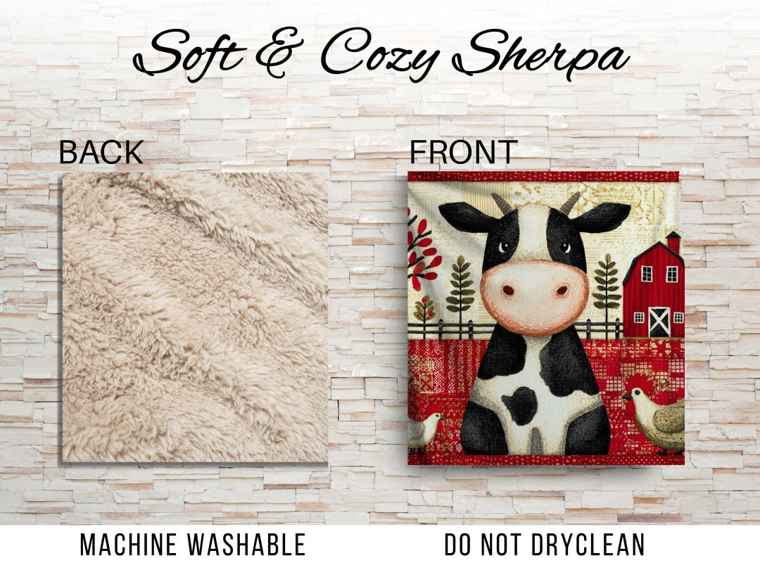 Farm Cow Sherpa Throw Blanket Barn Farmhouse theme Decor