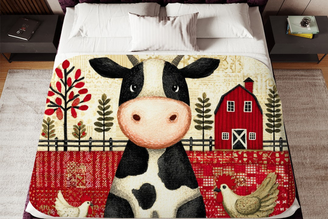 Farm Cow Sherpa Throw Blanket Barn Farmhouse theme Decor