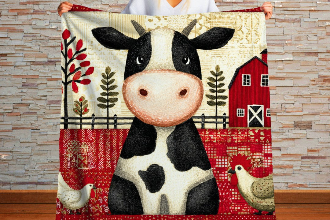 Farm Cow Sherpa Throw Blanket Barn Farmhouse theme Decor